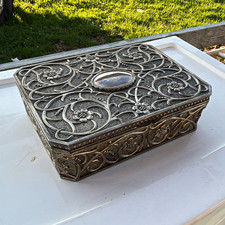 Vintage Godinger Silver Plated Jewelry Box Ornate Floral Embossed Velvet MCM picture
