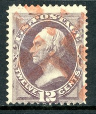 USA 1870 Henry Clay 12¢ Dull Violet w/Light Red Fancy Cancel Scott #151 VFU E496 picture
