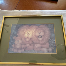 Vintage 1979 Stewart Moskowitz Lion Family Framed Pop Art Print Ted Fred Jr Rare picture
