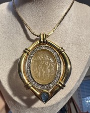 David Grau Runway Statement Necklace Frosted Lucite Three Graces Intaglio Pendan picture