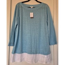 NWT J. Jill 100% Linen Lagenlook Tunic Top Sky Blue White M Coastal Lightweight picture