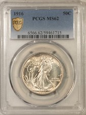 1916 WALKING LIBERTY HALF DOLLAR - PCGS MS-62 FRESH & FLASHY picture