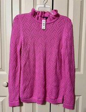 NWT Talbots Texture Stitch Ruffle Neck Pullover Sweater Women's Medium Pink picture
