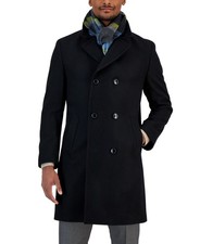 Nautica Mens Classic fit Double Breasted Overcoat Coat 40 S Black Wool picture