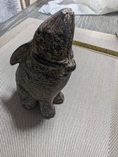 Vintage Patinated Cast Iron Moon Gazing Rabbit Figurine Sculpture picture