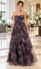 Lulus Size M Truly Extraordinary Purple Floral Organza Strapless Maxi Dress picture