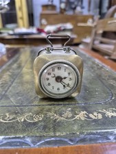 Antique French Miniature Brass Carriage Clock Alarm Mechanical Travel Desk... picture