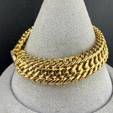 Vintage Monet Bracelet Gold Tone Triple Row Curb Chain Heavy 7
