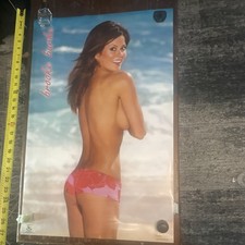 ✨Vintage 2004 Brooke Burke Pink Beach Pinup Poster 22x34 Scorpio Father & Son picture