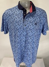 GREYSON L Large Shirt Polo Golf Blue Short Sleeve Mens w/ Logo Performance Print picture