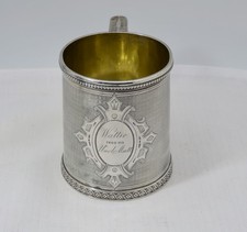 ANTQ RARE TIFFANY&CO G &W 550 BROADWAY STERLING 1854-1869 CHRISTNING MUG picture