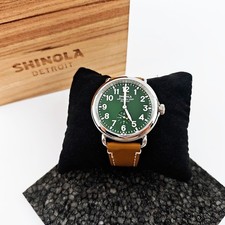 Shinola The Runwell 41mm Quartz Men's Dark Green Dial Tan Leather Strap Watch picture