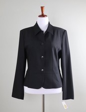 TALBOTS NWT $228 Vintage Solid Black Wool Lined Blazer Jacket Top Size 14 picture