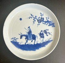 Antique 19th C Chinese Blue & White Porcelain Tea Tray Scholar Subject picture
