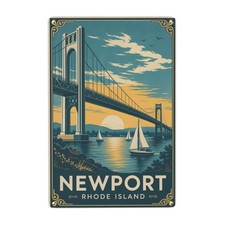 Newport Rhode Island Sailing Bridge Metal Tin Sign Wall Decor 8x12 Inch picture