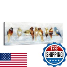 ARTISTIC PATH Colorful Birds on Wire Cnavas Wall Art 45x15 Inch picture