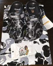 Crocs BAPE Men's Classic Clog Sandals Black Gray Camo Logo Slip-On US M7-9W picture