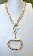 Equestrian Necklace Equine Horse Snaffle Bit Matte 18k Fill Gold Brass Chain picture