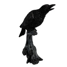 Black Raven Crow Figurine Tree Stump Gothic Halloween Decor Glitter Resin Statue picture