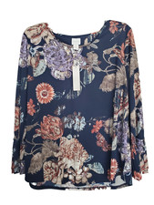 Chico's Elegant Floral Pleated Bell Sleeve Knit Blouse Size 2 Large NWT picture