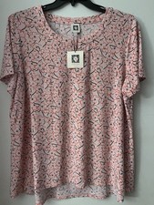 Anne Klein Women's 2X Pink Floral Short Sleeve Blouse New with Tags picture
