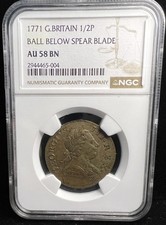 1771 Great Britain Half Penny NGC AU 58 BN - Ball Below Spear Blade picture