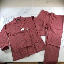 Vintage Christian Dior Pajama Set Mens Large Red Plaid Flannel Nightwear 2 Piece picture