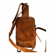 HOBO INTERNATIONAL Brown Embossed Leather Crossbody Phone Bag Detachable Strap picture