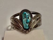 Vintage Native American Silver Turquoise Cuff Bracelet picture