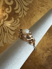 Antique 14k Gold Art Nouveau Figural Pearl Sapphire Ring Size 7 picture
