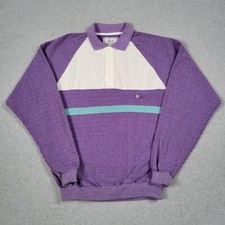 Vintage Huk A Poo Polo Shirt Men Large 90s Colorblock Ribbed Long Sleeve Retro picture