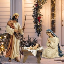  3 Pcs Large Metal Christmas Outdoor Nativity Scene Set (Retro) 60''H Holy Famil picture