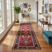 Vintage Caucasian Heris 4 x 12 Hand Knotted Wool Runner Animal Rug 3'7 x 11'7 picture