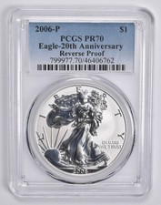 2006-P Silver Eagle REVERSE Proof 20th Anniversary PR70 PCGS Blue Label picture