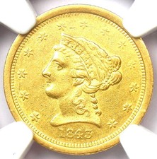 1843-O Liberty Gold Quarter Eagle $2.50 New Orleans Coin - Certified NGC AU55 picture
