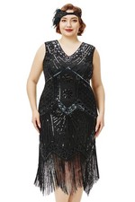 BABEYOND Women's Plus Size 1920s V Neck Beaded Fringed Great Gatsby Flapper picture