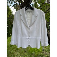 TAHARI ASL White Scalloped Edge 2-Piece Set with Bow Accent Sz 8 NWT picture