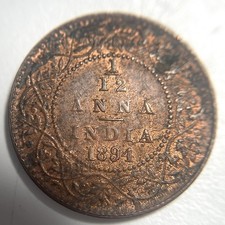 1894 India 1/12 Anna Coin Uncirculated Details Red Brown Color World Coin - RW55 picture