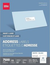 Office Depot Inkjet/Laser Labels 1250 Sheets 30 per Sheet 37,500 Avery 8460 5160 picture
