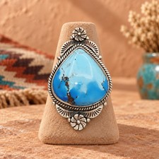 Golden Hills Turquoise Southwestern Ring 925 Sterling  Adjustable Size 8