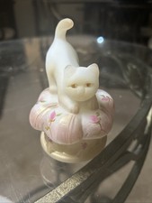 Fenton Satin Glass Cat on Pillow Covered Trinket Box - 5361 FP picture