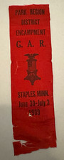 G.A.R. Park Region District Encampment Ribbon, Staples MN June 30-July 3 1909 picture