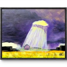 Original 14x11 Expressionist Light Break Storm Field Painting Signed Canvas picture