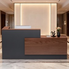 L-Shaped Reception Desk 71 Inches Wooden Front Counter Desk for Offices Checkout picture