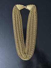 Vintage Monet 7 Strand Gold Tone Bib Necklace Curb Rope Chain Signed picture