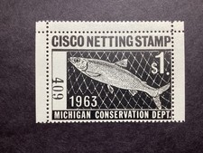 Michigan State Fishing 1963 $1 Cisco Netting Stamp #MIC-1 MNH OG Unused Scarce picture