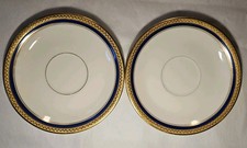 Pair of Vignaud Limoges Demitasse Saucers,  4 5/8 inch, Cobalt Blue Gold Seville picture