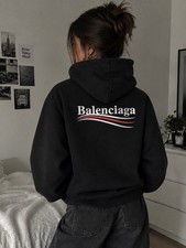 Balenciaga Black Oversized HoodieGraphic Print Pullover SweatshirtUnisex picture
