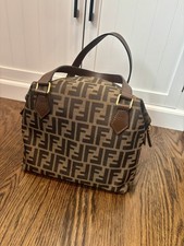 Authentic FENDI 8BN249-Q0M Zucca Canvas Brown logo 2 ways Handbag w cards picture