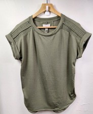 Cupio Women's Olive Green V-Neck Top Short Sleeve Braided Shoulder Detail M NWT picture
